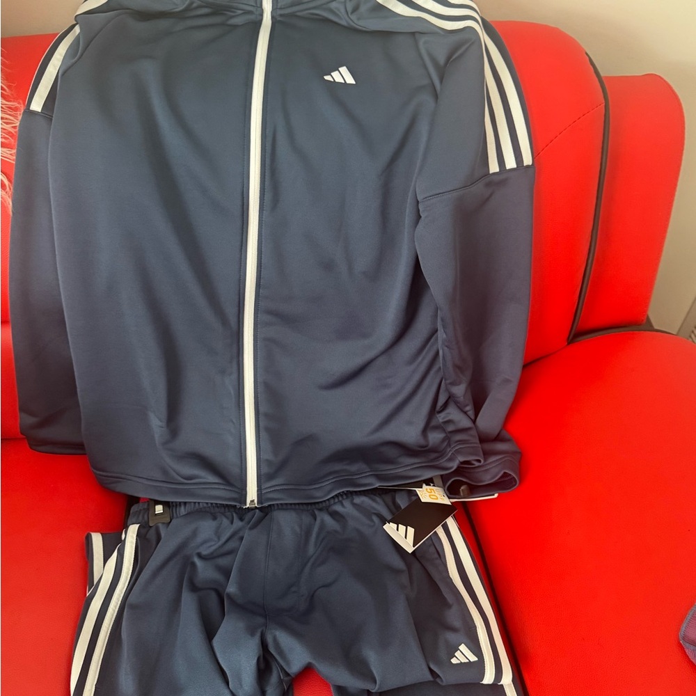 Adidas Dark Blue Tracksuit with White Stripes